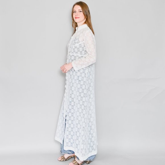 VINTAGE White Floral Sheer Lace Maxi Duster - Picture 2 of 8